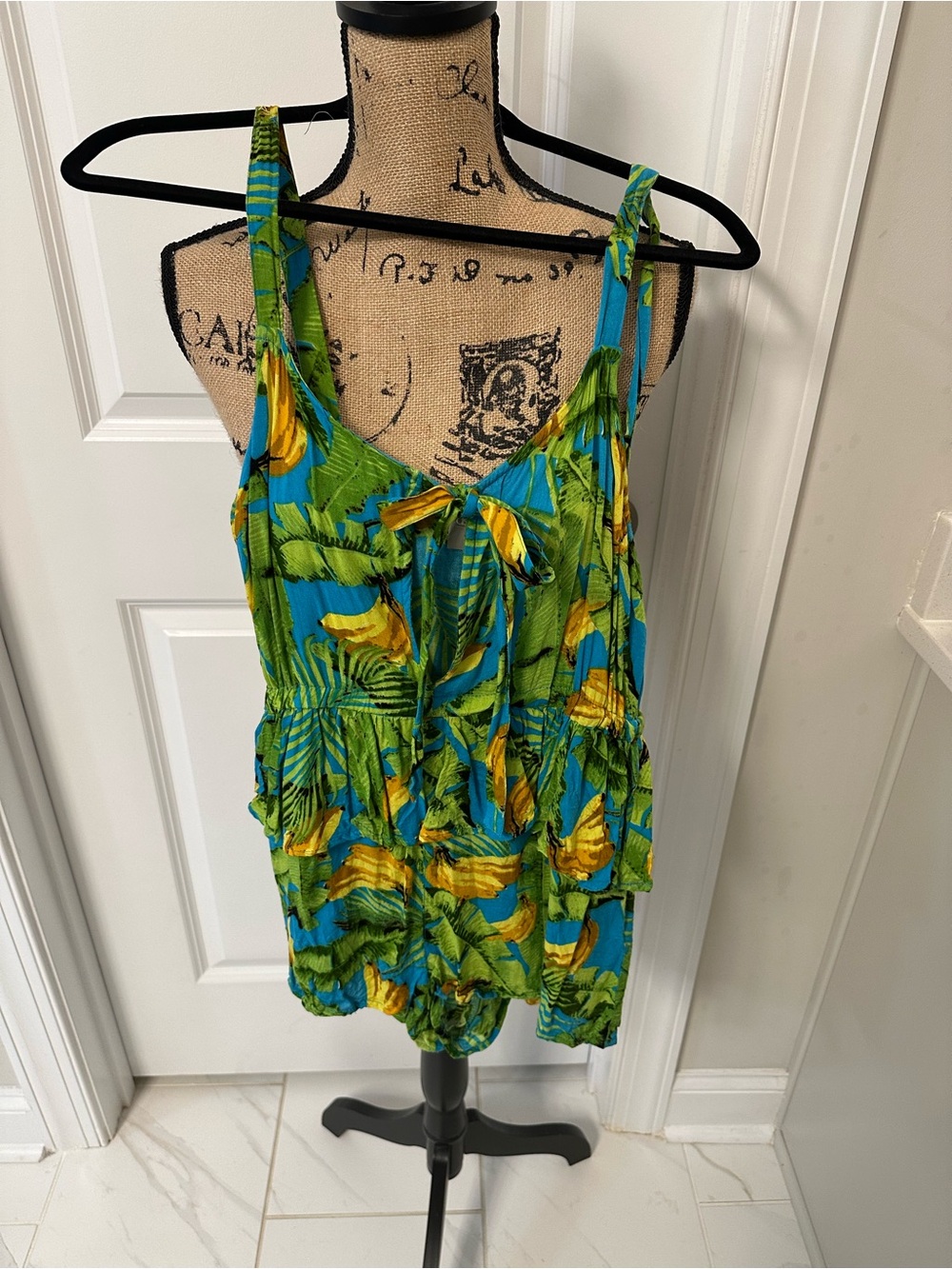 ASOS Tropical Tie-Front Romper - Blue/Green/Yellow